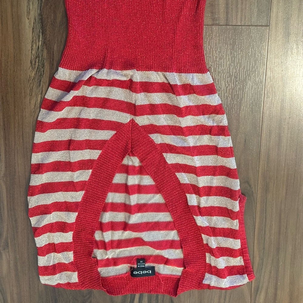 Bebe Red and White Knit Dress